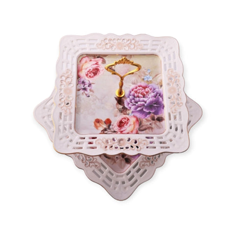 Platou etajat 2 nivele, patrat, model floral, Malooki Peonies G