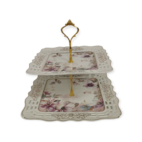 Platou etajat 2 nivele, patrat, model floral, Malooki