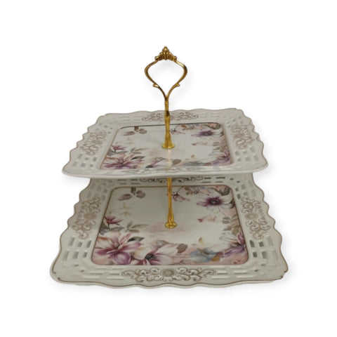 Platou etajat 2 nivele, patrat, model floral, Malooki