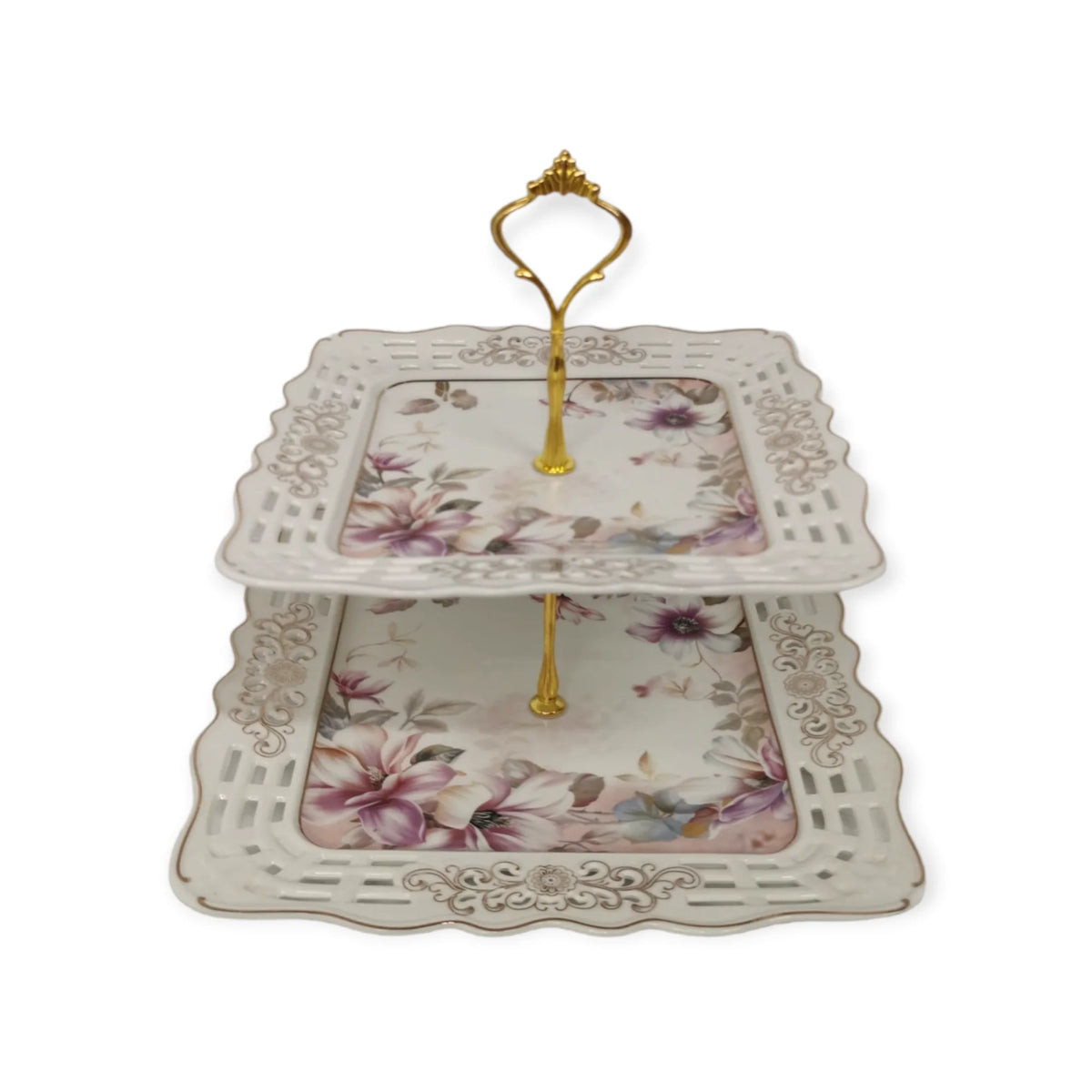 Platou etajat 2 nivele, patrat, model floral, Malooki