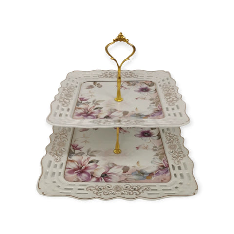Platou etajat 2 nivele, patrat, model floral, Malooki