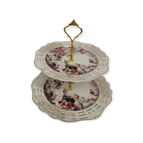 Platou etajat 2 nivele, rotund, model floral, Malooki