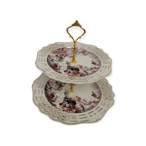 Platou etajat 2 nivele, rotund, model floral, Malooki