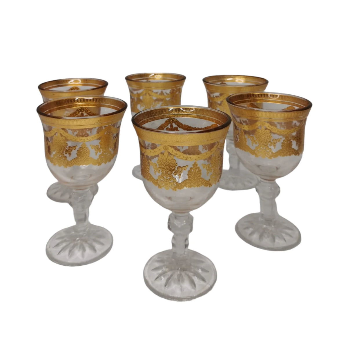 Set 6 pahare cu picior deluxe glassware imprimeu auriu