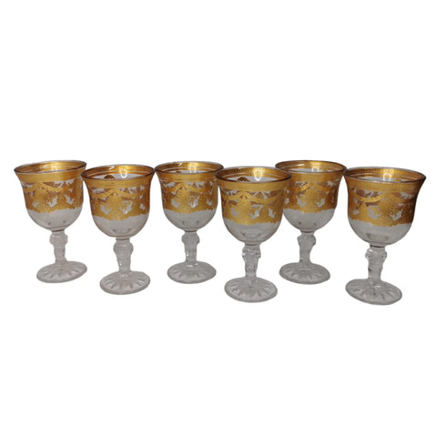 Set 6 pahare cu picior deluxe glassware imprimeu auriu