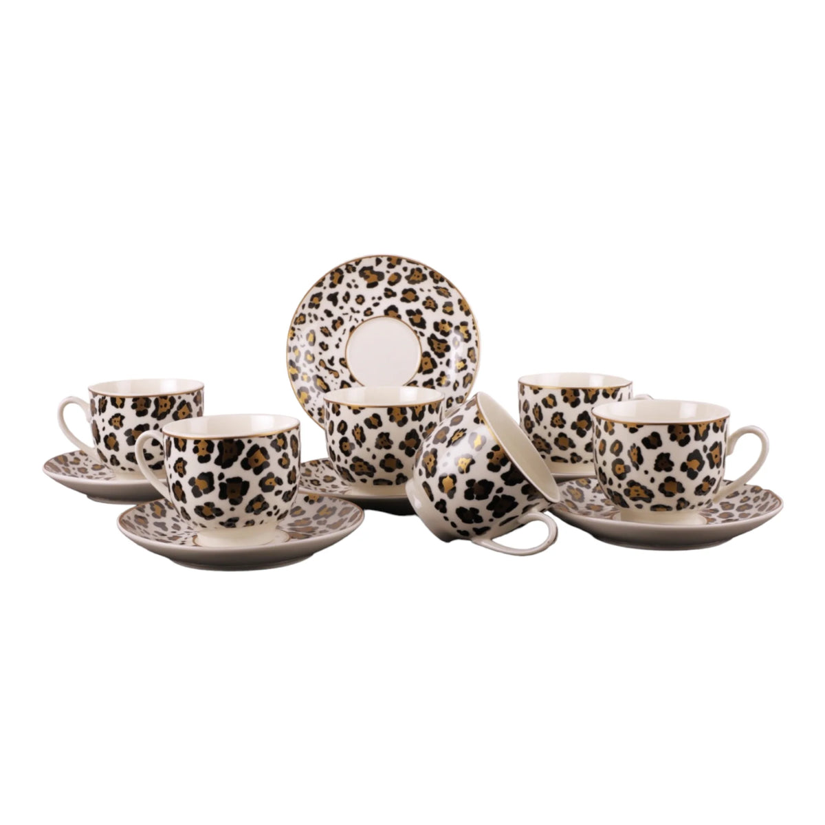 Set 6 cesti cu farfurii, 180 ml Malooki Luxury Collection 4423,model leopard