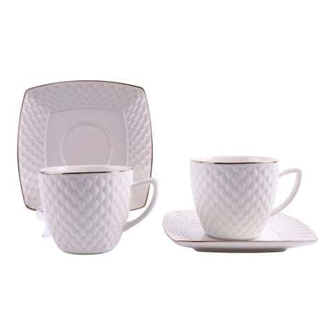 Set 6 cesti cu farfurioare alb elegant, 180 ml, Malooki luxury collection