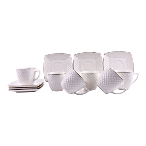 Set 6 cesti cu farfurioare alb elegant, 180 ml, Malooki luxury collection