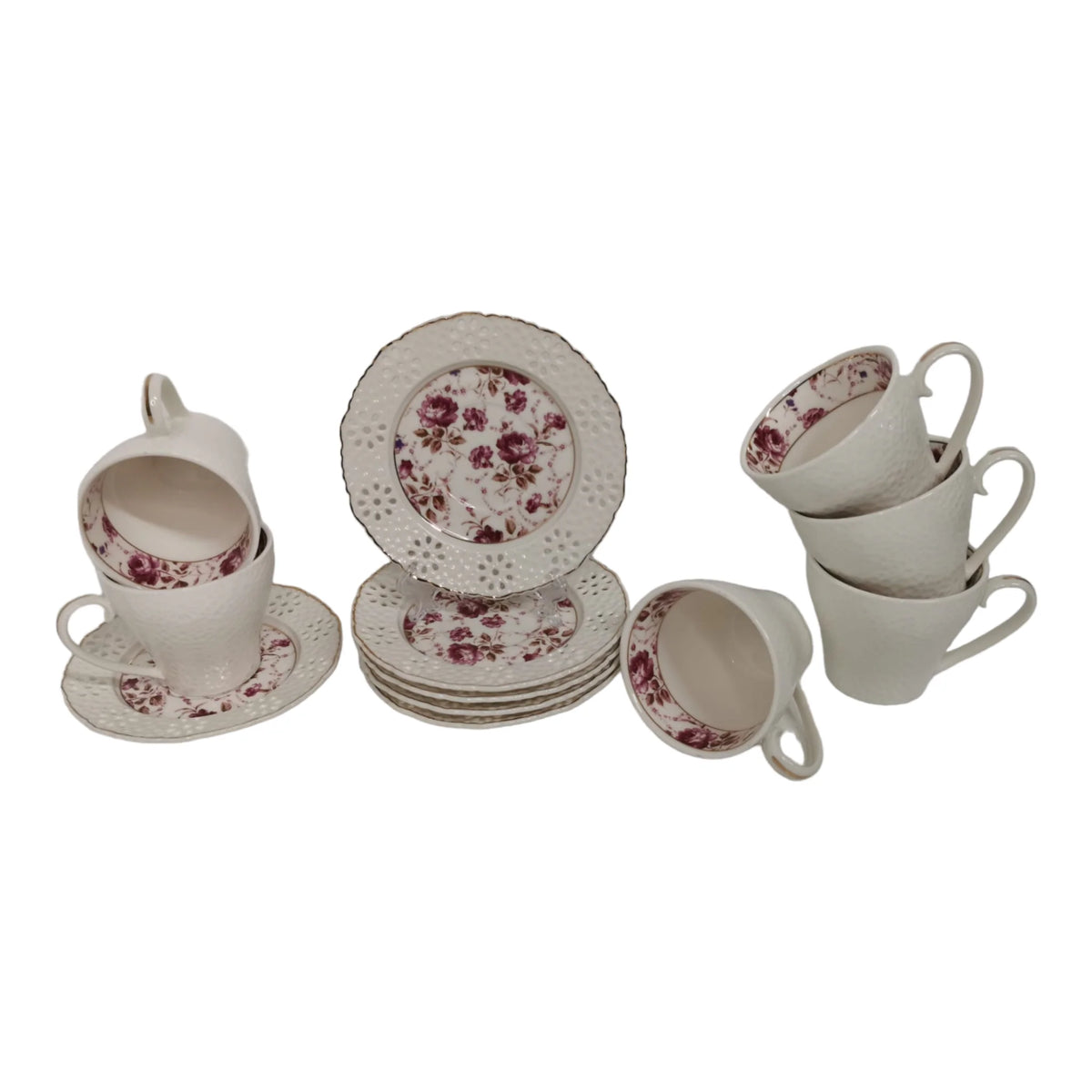 Set 6 cesti cu 6 farfurioare pentru ceai sau cafea, 180 ml, Malooki luxury collection