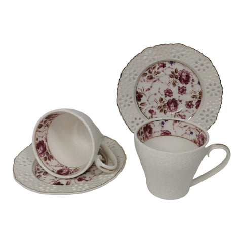 Set 6 cesti cu 6 farfurioare pentru ceai sau cafea, 180 ml, Malooki luxury collection