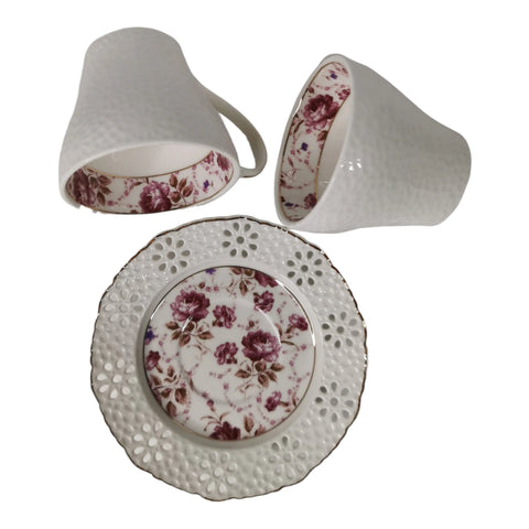 Set 6 cesti cu 6 farfurioare pentru ceai sau cafea, 180 ml, Malooki luxury collection