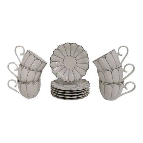 Set 6 cesti cu 6 farfurioare, 180 ml, Malooki Luxury Collection, white