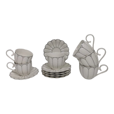 Set 6 cesti cu 6 farfurioare, 180 ml, Malooki Luxury Collection, white