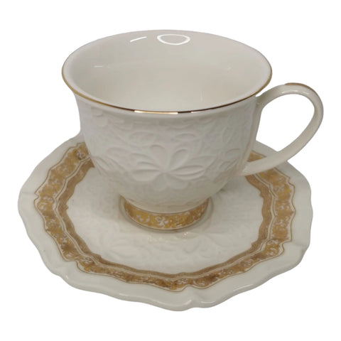 Set 2 cesti pentru cafea sau ceai, Malooki Luxury,model in relief, margine aurie