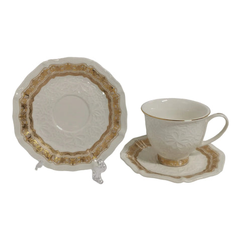 Set 2 cesti pentru cafea sau ceai, Malooki Luxury,model in relief, margine aurie