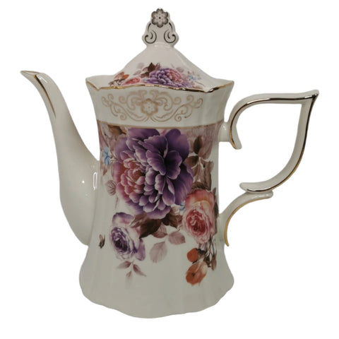 Serviciu pentru desert pentru 6 persoane, 22 de piese, set pentru tort + set de cesti , ceainic, zaharnita si latiera, Malooki, Peonies G
