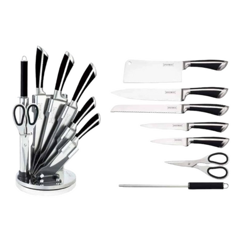 Set Cutite 8 Piese ,Royalty Line RL-KSS700,Negru , Otel inoxidabil