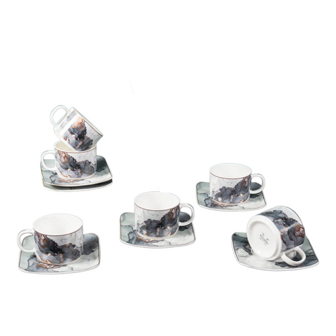 Set de 6 cesti 150 ml, cu 6 farfurioare, Malooki Luxury Collection