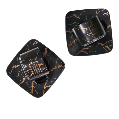 Set de 6 cesti cu 6 farfurii 150 ml, negru, Malooki Luxury Collection