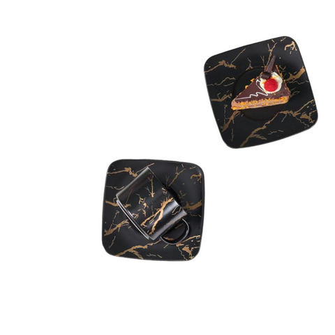 Set de 6 cesti cu 6 farfurii 150 ml, negru, Malooki Luxury Collection