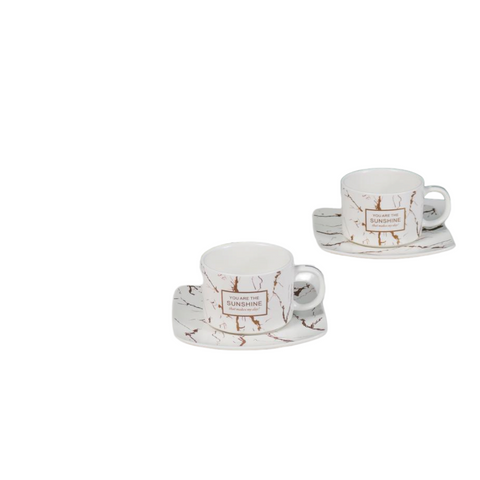 Set 2 cesti cu 2 farfurii 150 ml, alb, Malooki Luxury Collection