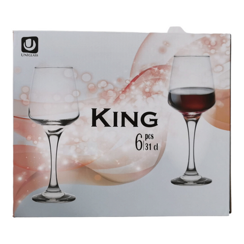 Set 6 pahare cu picior, 310 ml KING, sticla