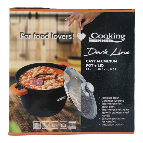Oala Aluminiu Turnat cu Capac, 6,3 L, Dark Line