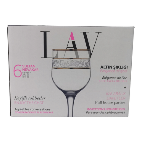 Set Pahare LAV Gold cu picior, set 6 buc, 240 cc,  NEV533