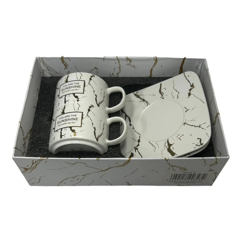 Set 2 cesti cu 2 farfurii 150 ml, alb, Malooki Luxury Collection