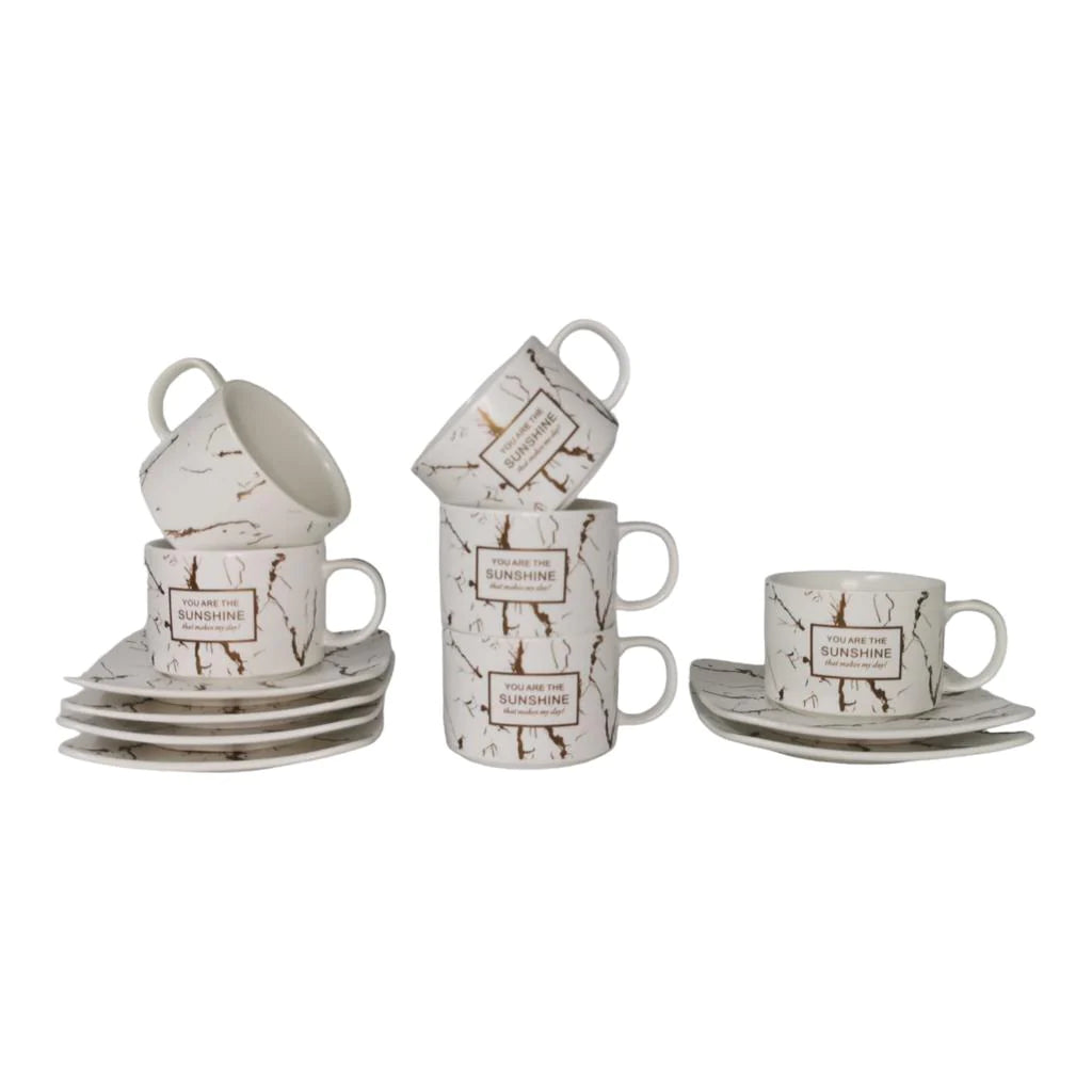 Set de 6 cesti cu 6 farfurii 150 ml,alb, Malooki Luxury Collection
