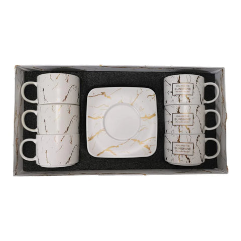 Set de 6 cesti cu 6 farfurii 150 ml,alb, Malooki Luxury Collection