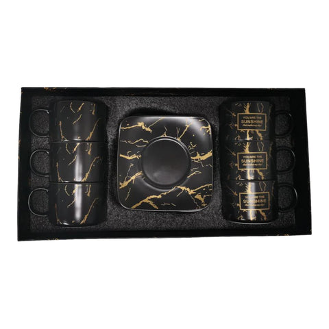 Set de 6 cesti cu 6 farfurii 150 ml, negru, Malooki Luxury Collection