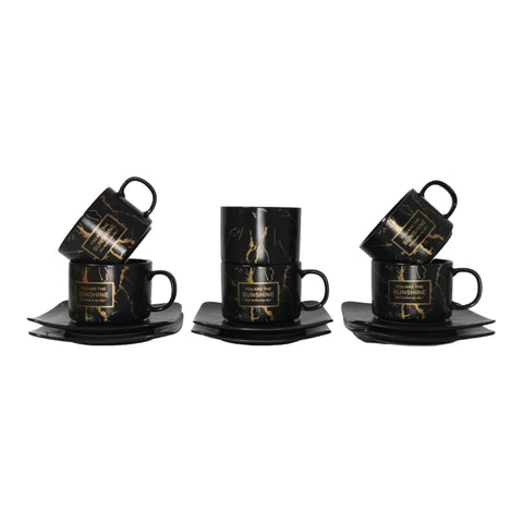 Set de 6 cesti cu 6 farfurii 150 ml, negru, Malooki Luxury Collection