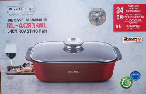 Tava cuptor, plita, Royalty Line RL-ACR34 ML, 34 cm 6.5L, interior marmura,visiniu