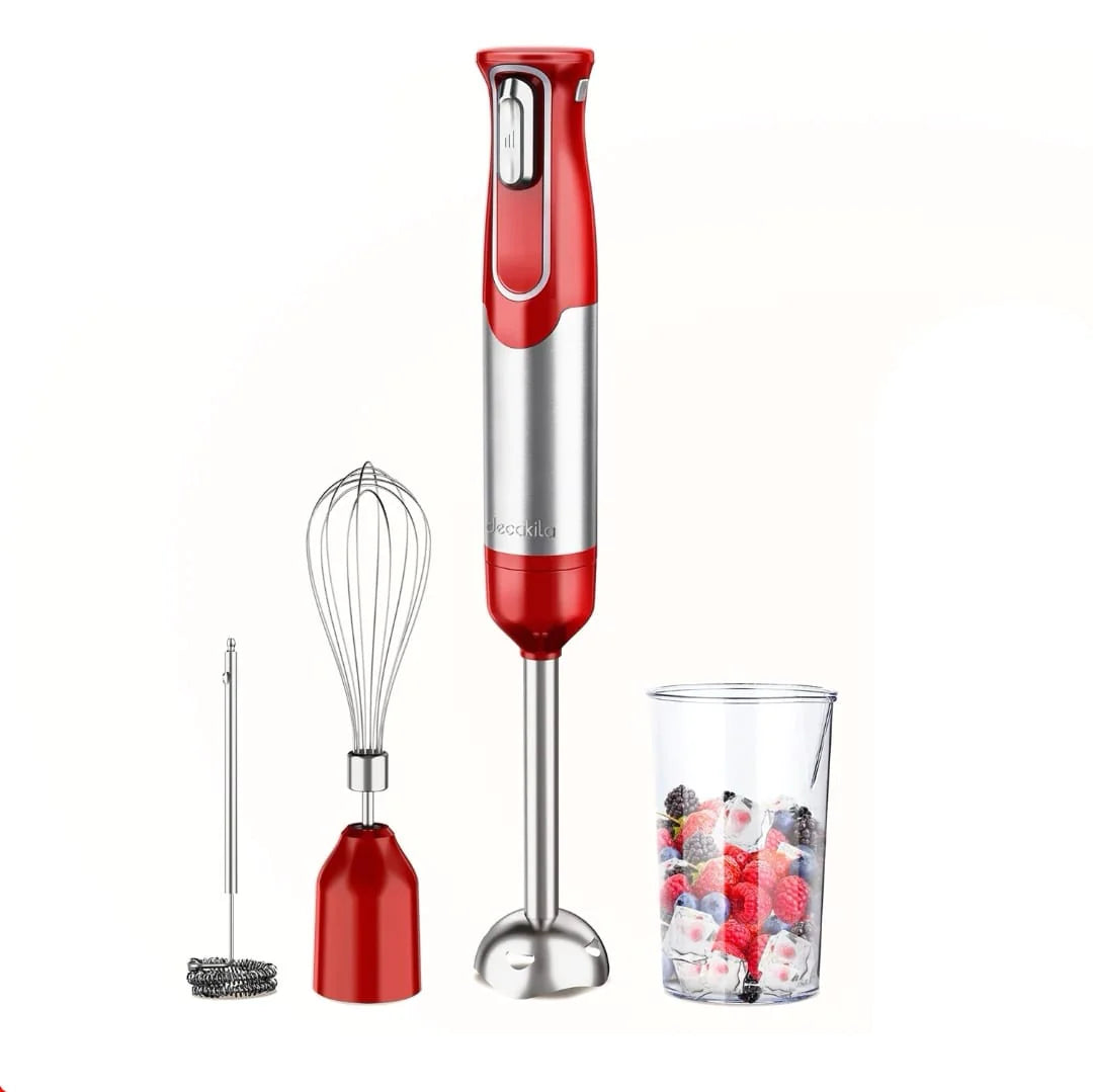 Blender si mixer cu baterie 4 in 1, Decakila, rosu-inox