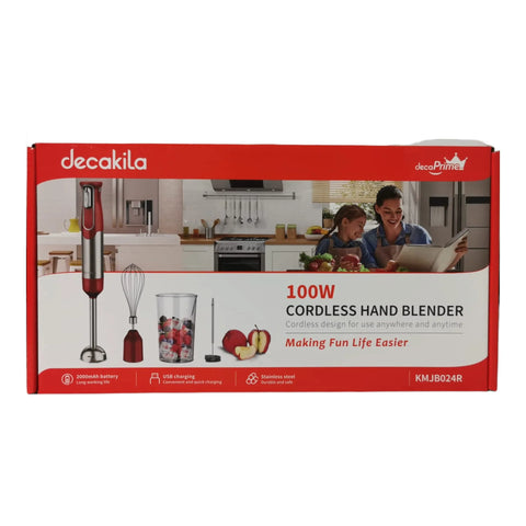 Blender si mixer cu baterie 4 in 1, Decakila, rosu-inox
