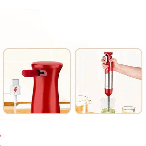 Blender si mixer cu baterie 4 in 1, Decakila, rosu-inox