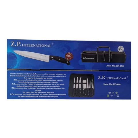 Set profesional de cutite si ustensile cu husa de transportare neagra, ZP-888