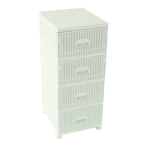 Dulap din plastic pentru depozitare, cu 4 sertare, Ratan, Alb , 38x45x90 cm