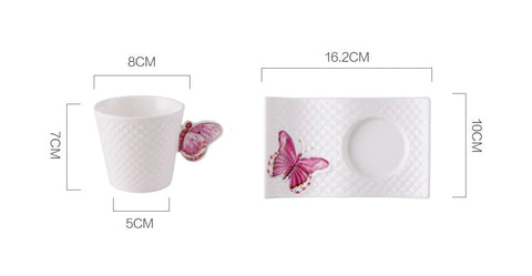 Set 6 cesti Cafea sau Ceai cu farfurioare, fluture roz
