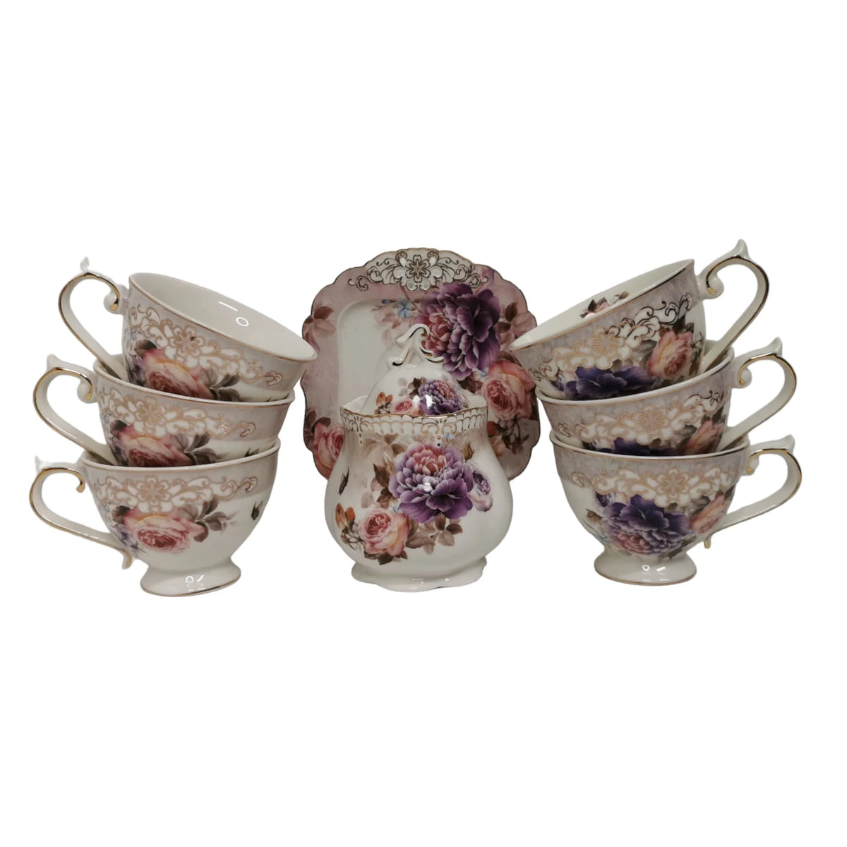 Set de 6 cesti cu 6 farfurioare si zaharnita Malooki, Luxury Collection