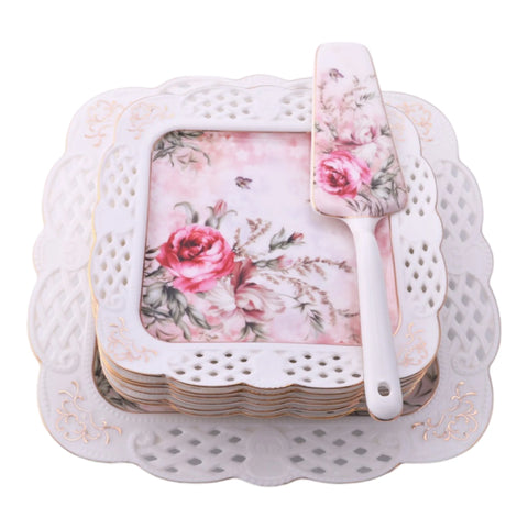Set tort elegant Malooki Luxury Collection piese portelan forma patrata 7508