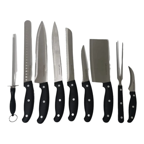 Set profesional de cutite si ustensile cu husa de transportare neagra, ZP-888