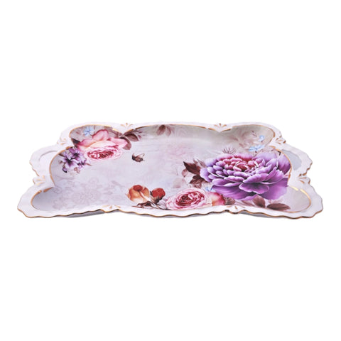 Platou din portelan, Malooki Luxury Collection ,margine ondulata,imprimeuri florale, Peonies G