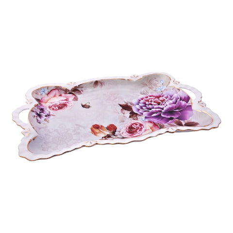 Platou din portelan, Malooki Luxury Collection ,margine ondulata,imprimeuri florale, Peonies G