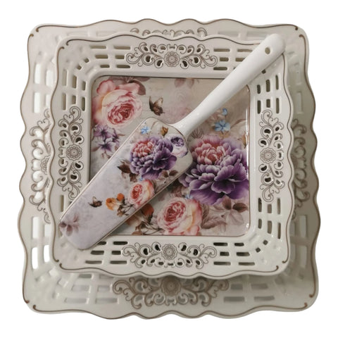 Serviciu pentru desert de 20 de piese, pentru 6 persoane, set pentru tort si set de cesti pentru ceai sau cafea, Malooki ,Peonies G