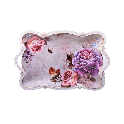 Platou din portelan, Malooki Luxury Collection ,margine ondulata,imprimeuri florale, Peonies G