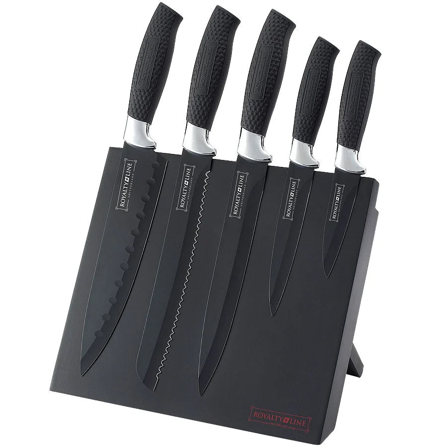 Set 6 cutite cu suport magnetic, negru, antiadeziv Royalty Line MAG5K