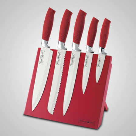 Set 6 cutite cu suport magnetic, Rosu, antiadeziv Royalty Line MAG5R