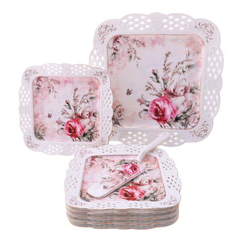 Set tort elegant Malooki Luxury Collection piese portelan forma patrata 7508